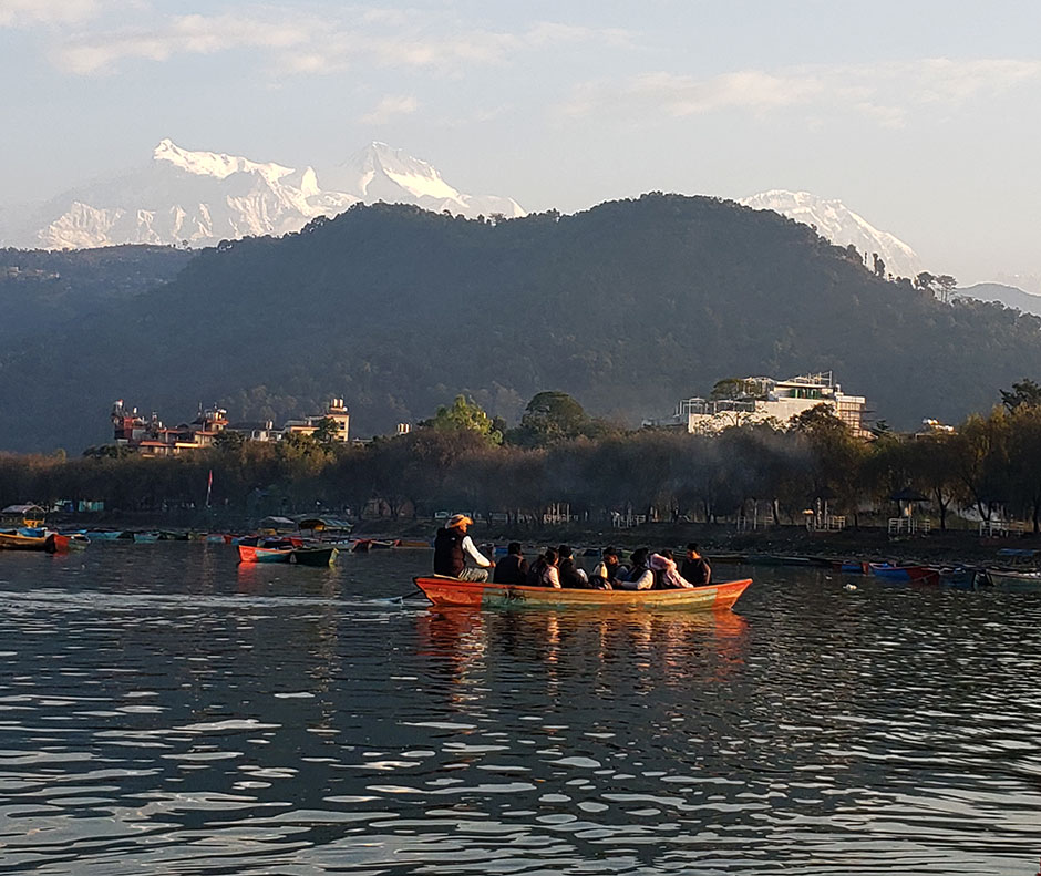 fewa lake and annapurna mountain in pokhara