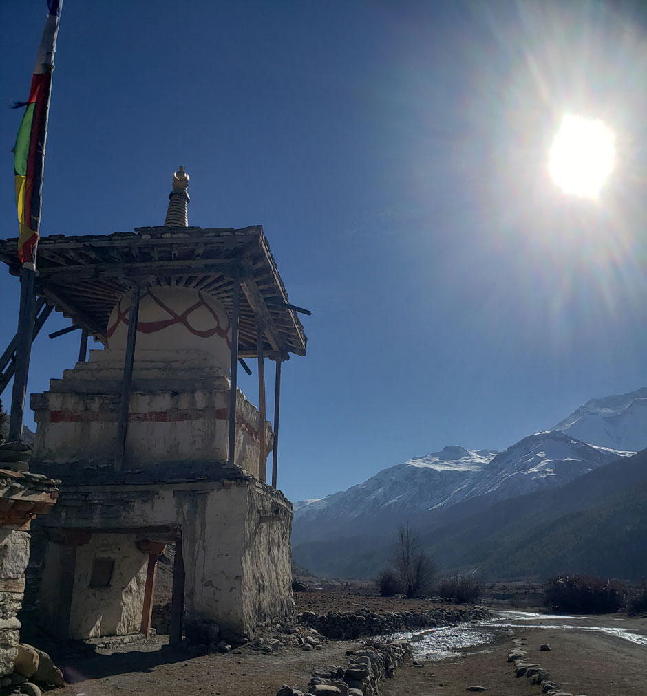 himalayan monastery with sun
